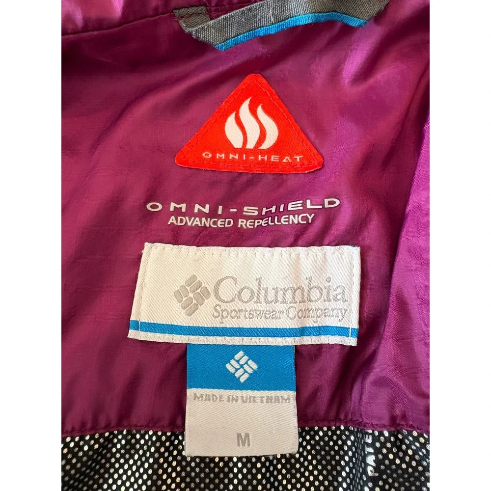 Columbia Womens Omni-Heat Puffer Jacket Magenta Purple Quilted Full Zip Medium